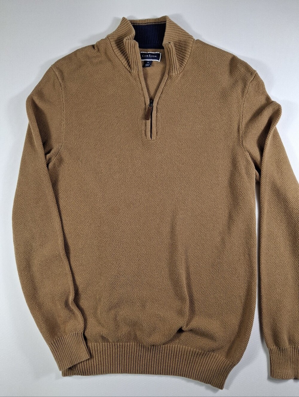 Club Room Men's  Medium Tan Zip-Neck Textured Knit Pullover Sweater